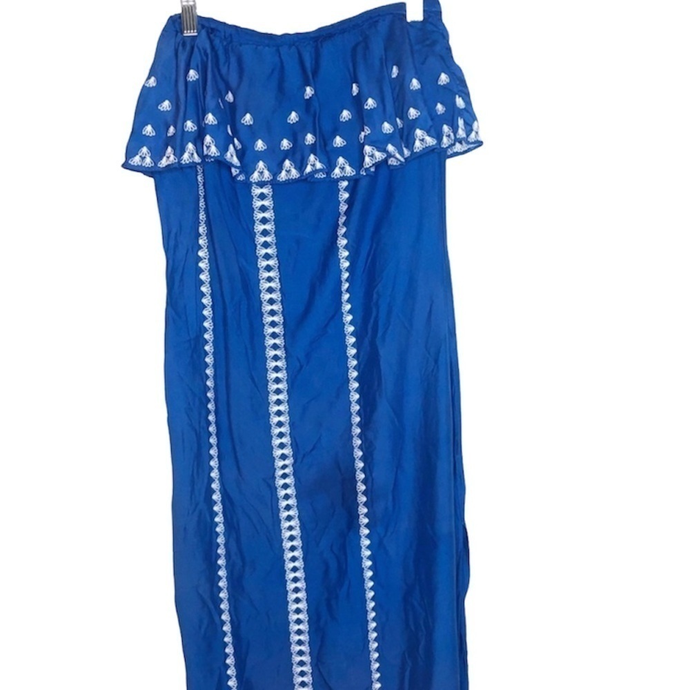 Vineyard Vines | Embroidered Strapless Maxi Blue Y2K Dress - Picture 2 of 8